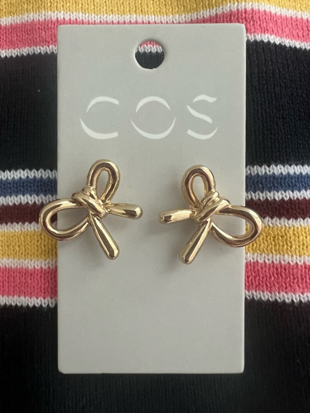 New COS Gold Bow Stud Earrings Minimalist Ribbon Knot Dainty Designer Jewelry